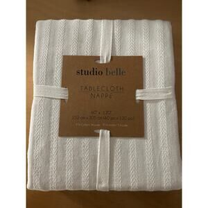 New Studio Belle Cream Glitter Oblong Tablecloth 97% Cotton size 60" x 120”